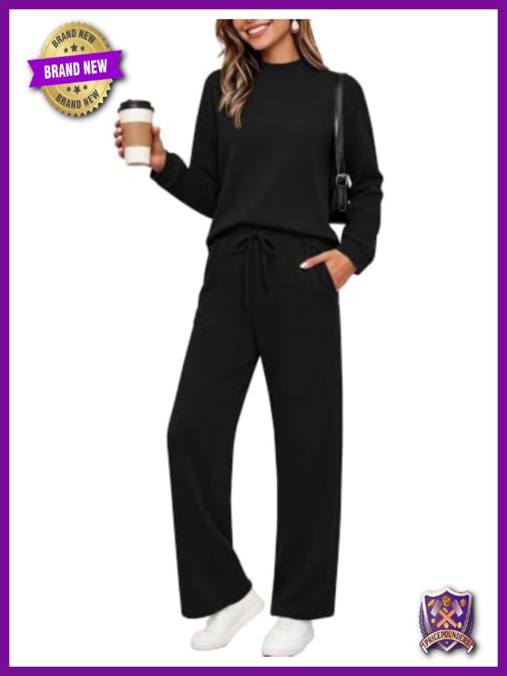 Ekouaer Women Mock Neck Lounge Set Wide Leg Pants Travel Outfit